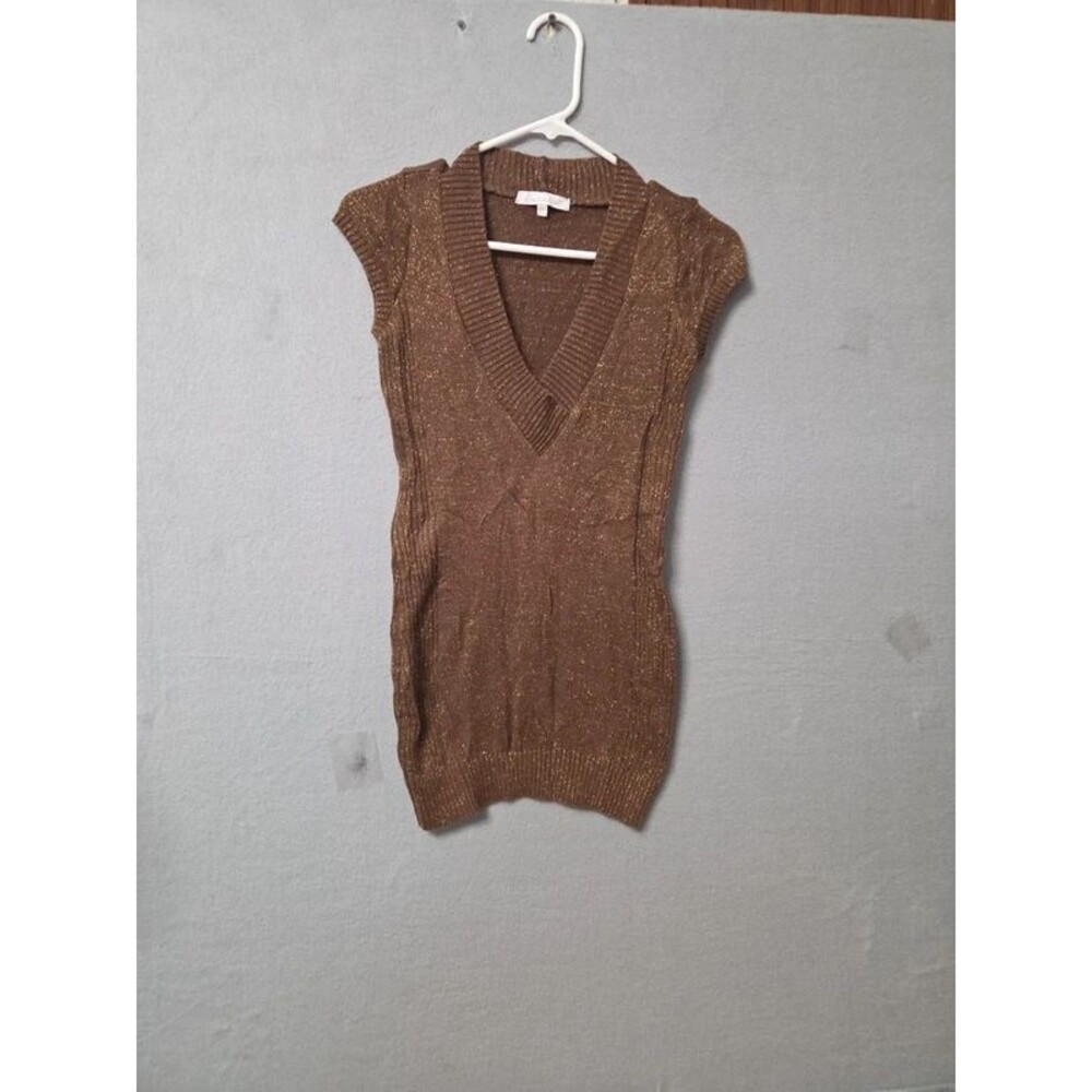 Charlotte Russe Brown Gold Shimmer V-Neck Knit Sweater Vest Small